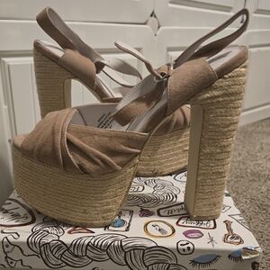 SOLD OUT Jeffrey Campbell Pink Suede Espadrille DONNA Peep Toe Platform Heels